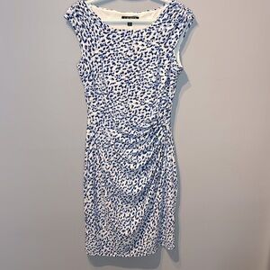 Ralph Lauren Blue And White Abstract Polka Dot Lined Dress
